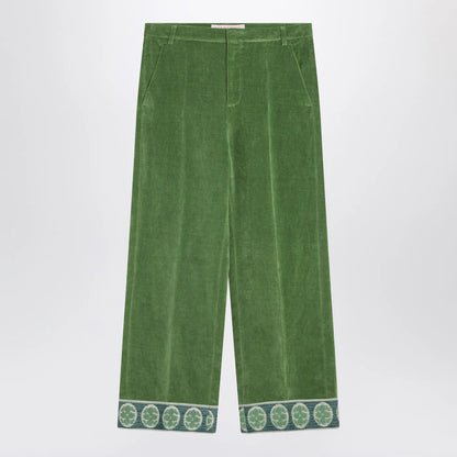 Valentino Green velvet trousers with jacquard hem