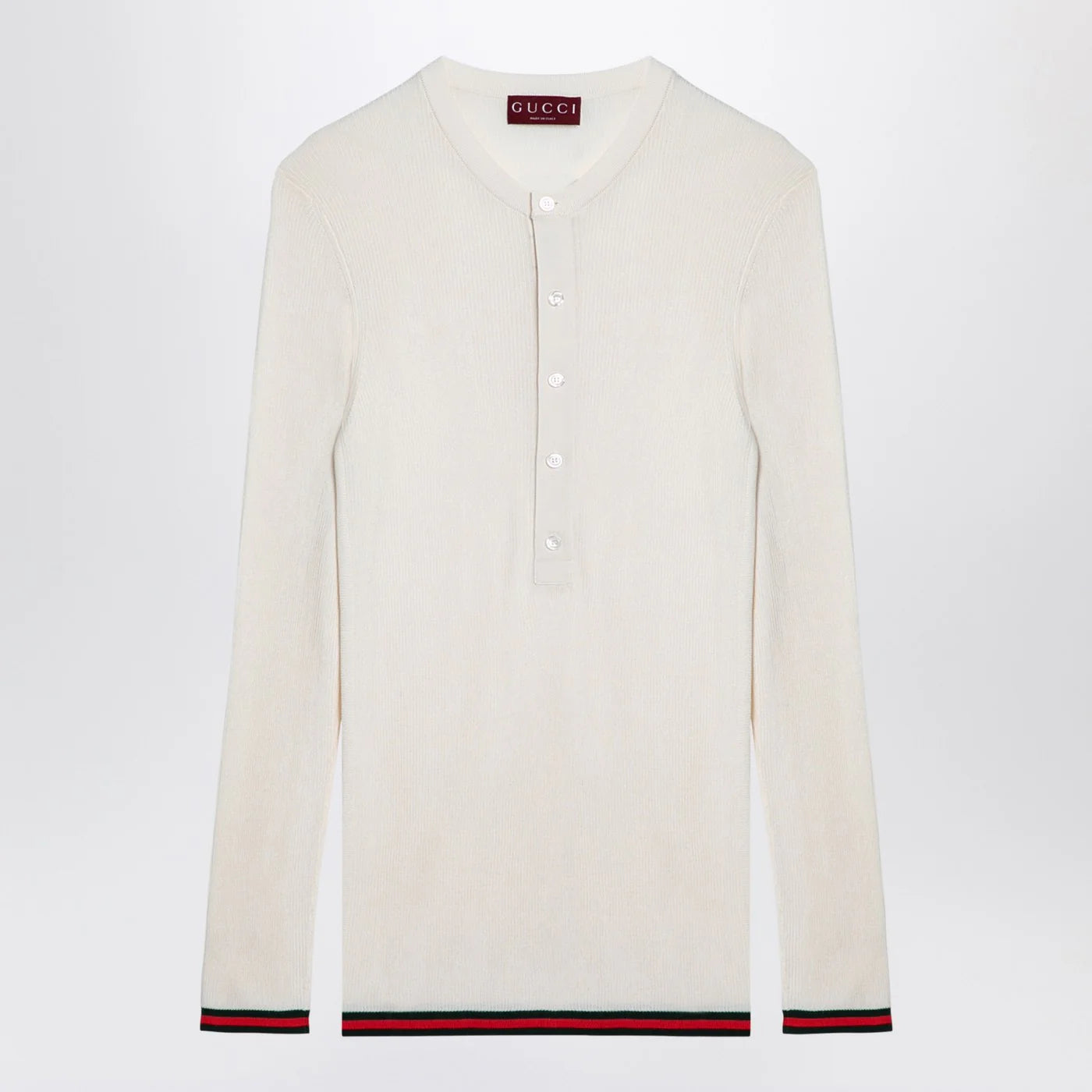 GUCCI White silk jersey with web ribbon