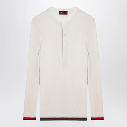 GUCCI White silk jersey with web ribbon