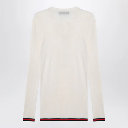 GUCCI White silk jersey with web ribbon