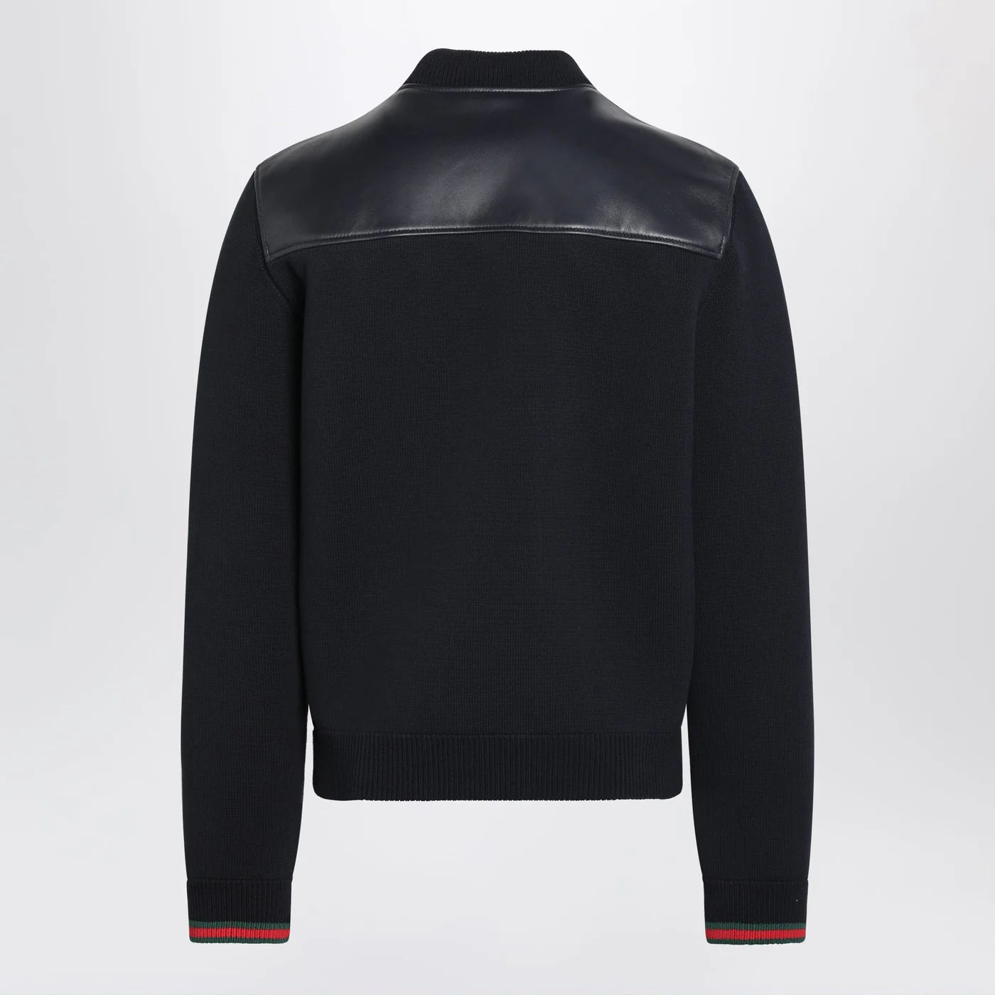 GUCCI Navy blue nappa leather and knit bomber jacket
