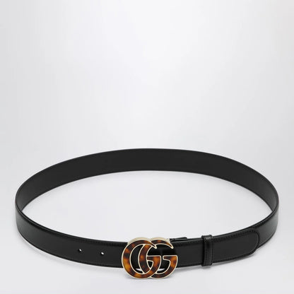 GUCCI Black belt with tortoiseshell GG