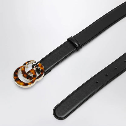 GUCCI Black belt with tortoiseshell GG