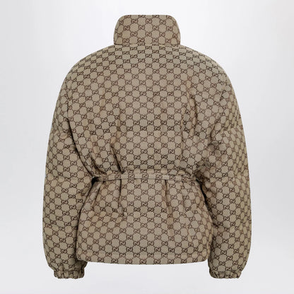 GUCCI Belted jacket in beige GG fabric