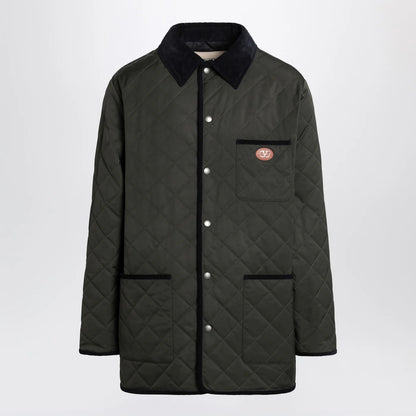 Valentino Olive green quilted jacket with VLogo patch