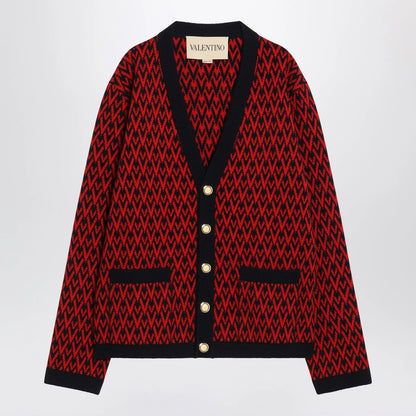 Valentino Jacquard patterned cardigan Toute la V red/navy blue