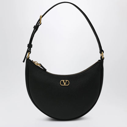 Valentino Garavani VLogo mini shoulder bag in hammered calfskin, black