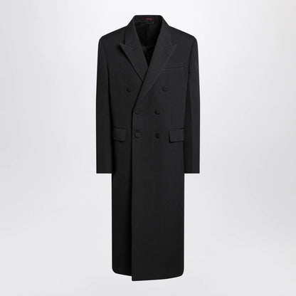 GUCCI Long double-breasted grey wool coat