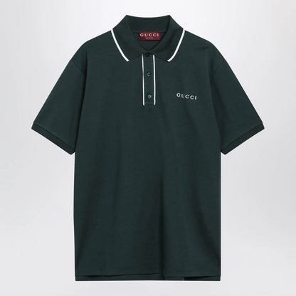 GUCCI Petrol-green cotton piqué polo shirt
