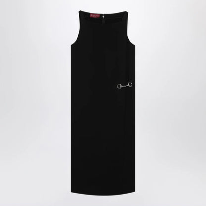 GUCCI Black viscose sablé dress with horsebit