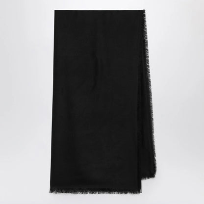GUCCI Black wool and silk GG jacquard shawl
