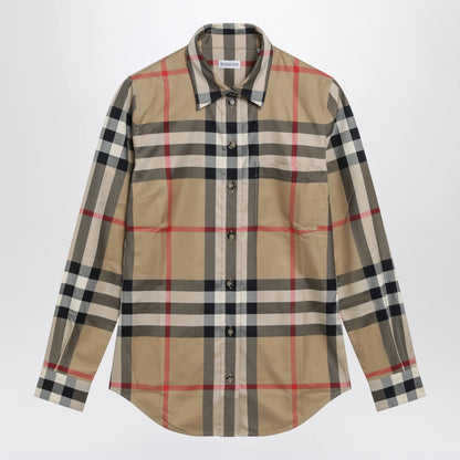 Burberry Slim-fit cotton twill check shirt in archive beige
