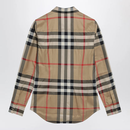 Burberry Slim-fit cotton twill check shirt in archive beige