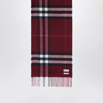 Burberry Burgundy cashmere scarf with a checked pattern
