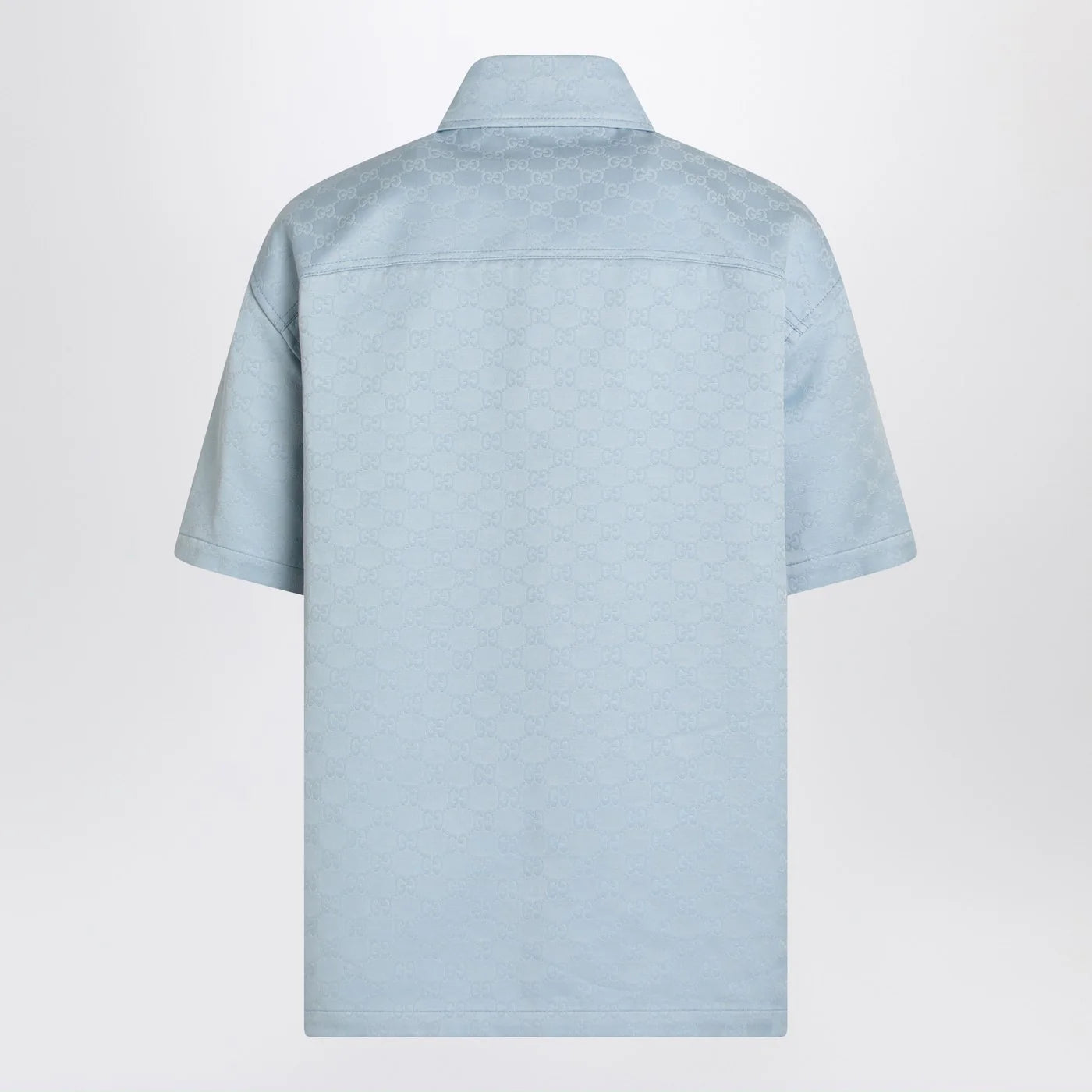 GUCCI Light blue cotton shirt with GG jacquard