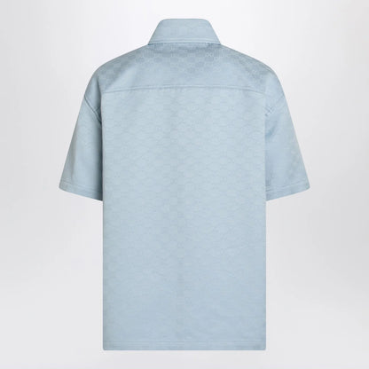 GUCCI Light blue cotton shirt with GG jacquard