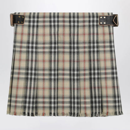 Burberry Beige wool mini kilt with Check pattern