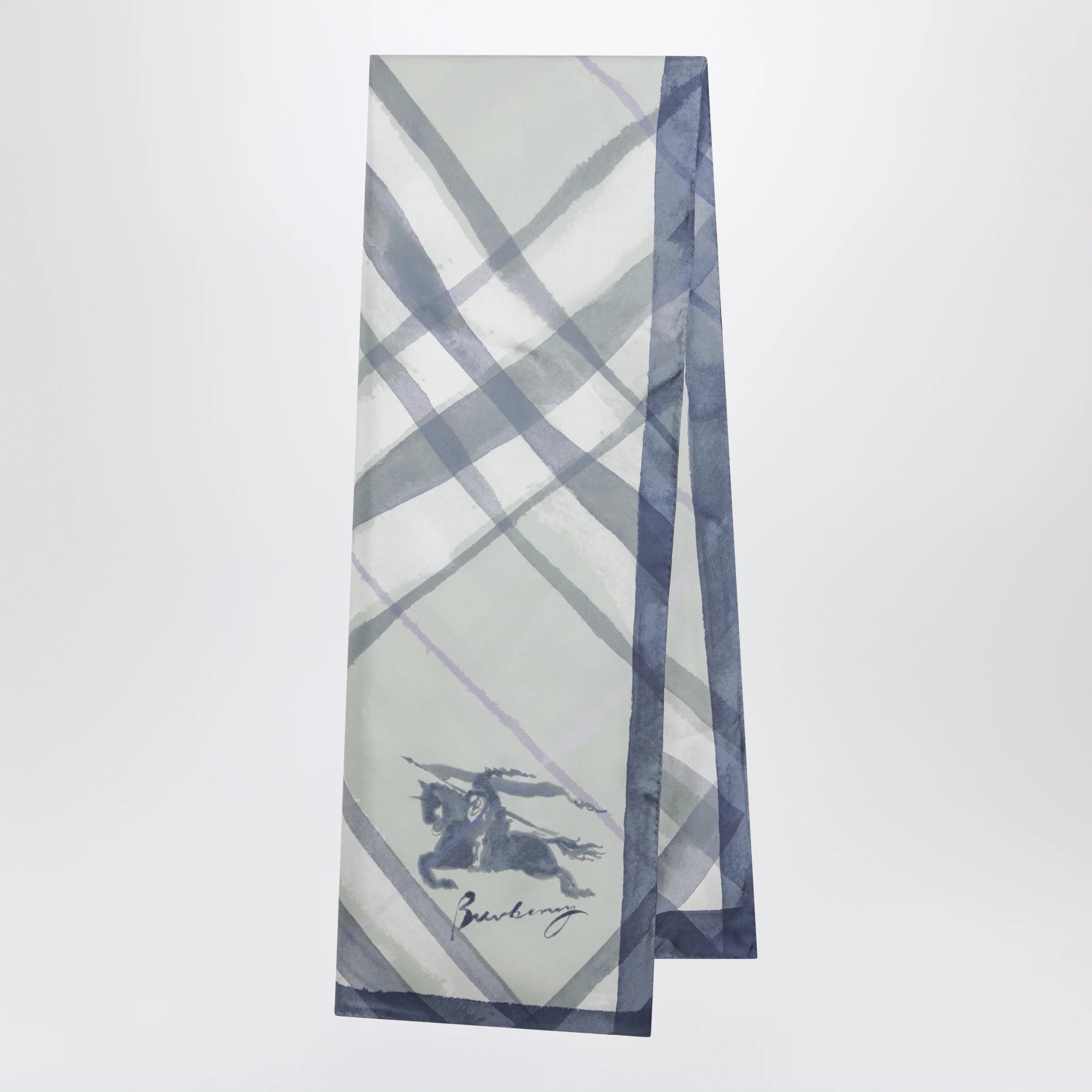 Burberry Large watercolour Check silk scarf in green