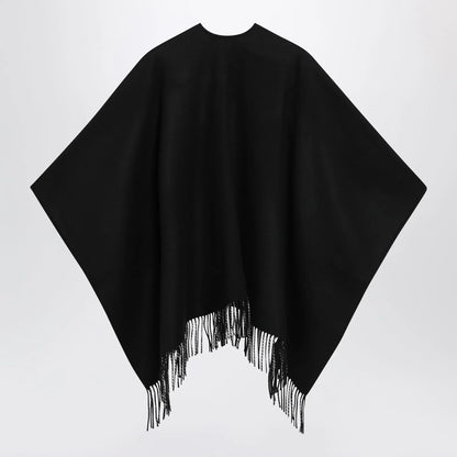 Burberry Reversible wool check cape with fringes in black