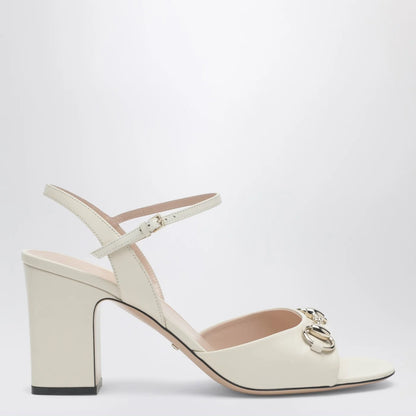 GUCCI White leather sandal with Horsebit