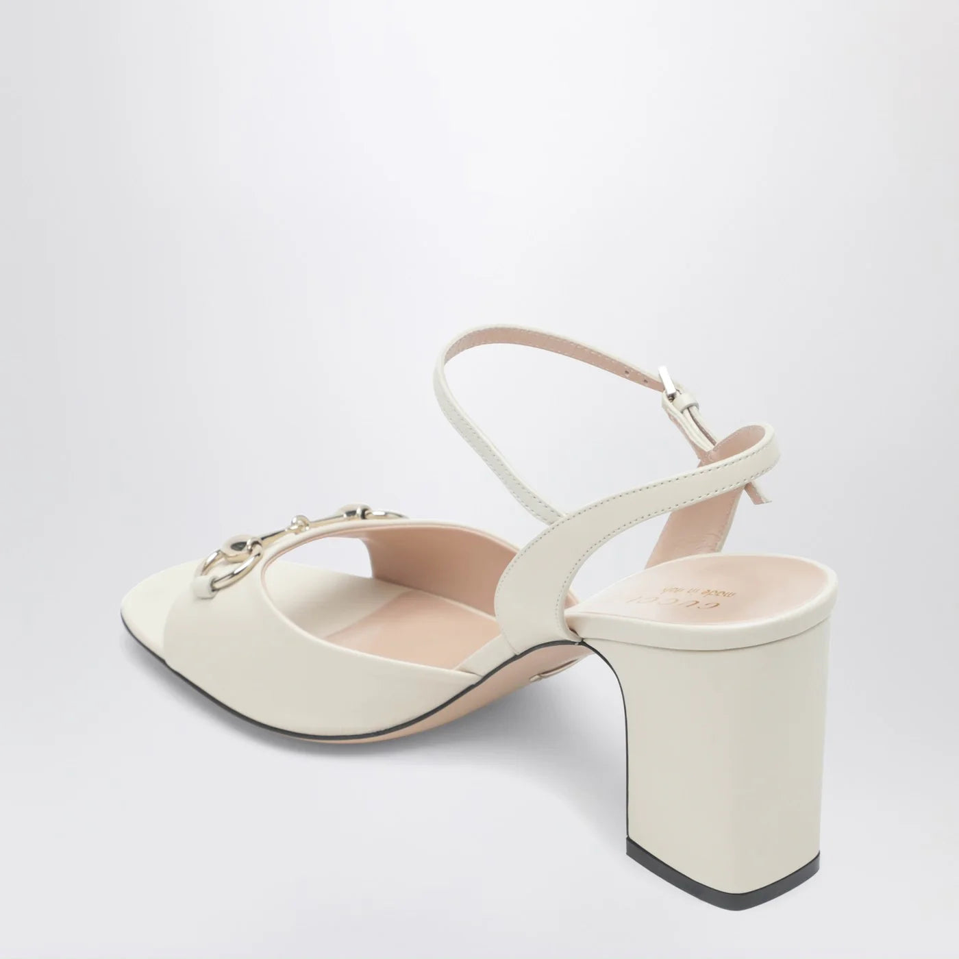 GUCCI White leather sandal with Horsebit