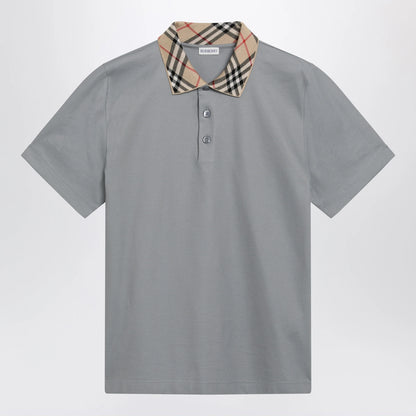 Burberry Grey cotton polo with Check collar