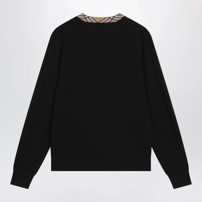 Burberry Black wool sweater with Check motif neckline