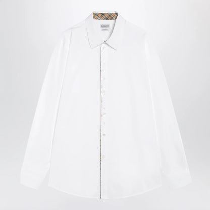 Burberry Classic-fit cotton poplin shirt with Check trim, white