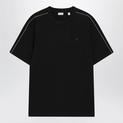 Burberry Cotton T-shirt with Check trim in black