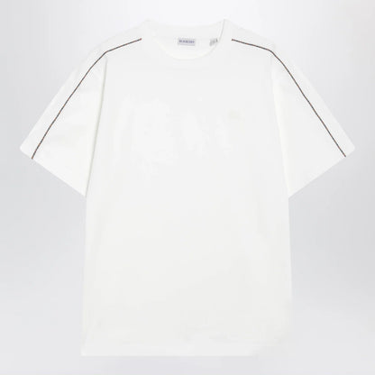 Burberry Cotton T-shirt with Check trim in Chalk