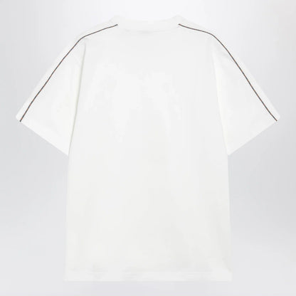 Burberry Cotton T-shirt with Check trim in Chalk