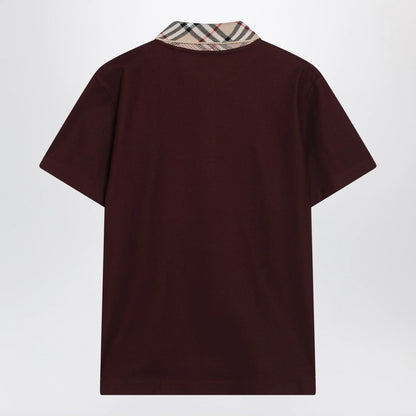 Burberry Cotton polo shirt with Check collar in vineyard red