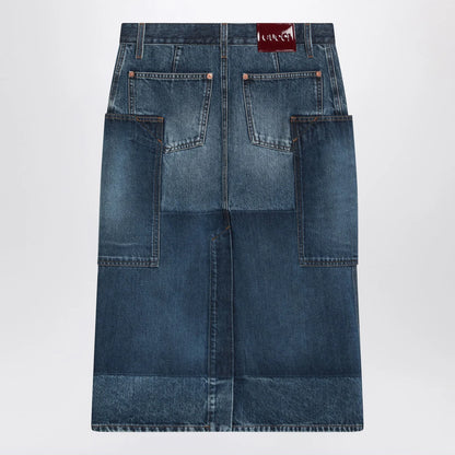 GUCCI Patchwork blue skirt in denim