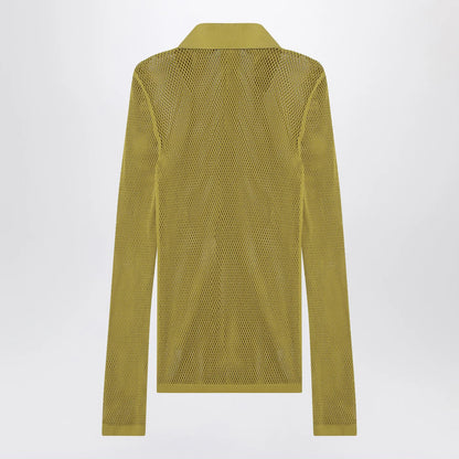 GUCCI Pistachio green perforated technical knit polo