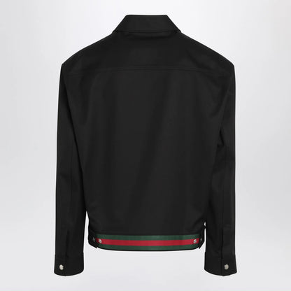 GUCCI Black cotton twill jacket with Web detail