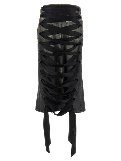 Balenciaga Lace Up Denim Skirt