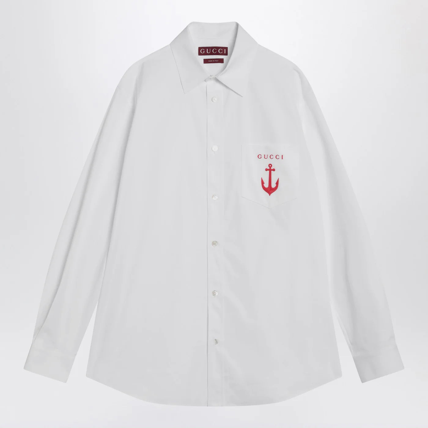 GUCCI White cotton shirt with logo embroidery