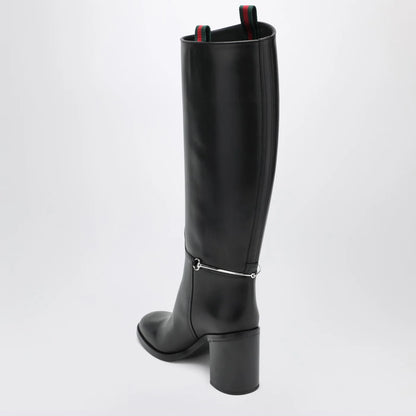 GUCCI Tall black boot with slim Horsebit