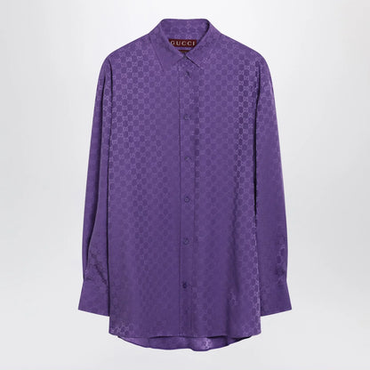 GUCCI Purple oversized GG jacquard silk shirt