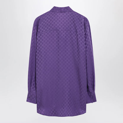 GUCCI Purple oversized GG jacquard silk shirt
