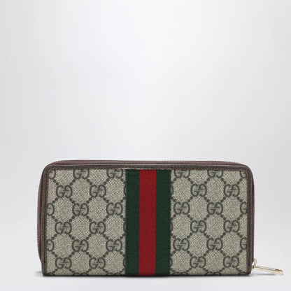 GUCCI Ophidia zip-around wallet in beige and brown GG Supreme canvas