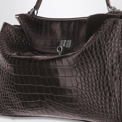 Balenciaga Rodeo mini handbag in espresso crocodile-embossed leather