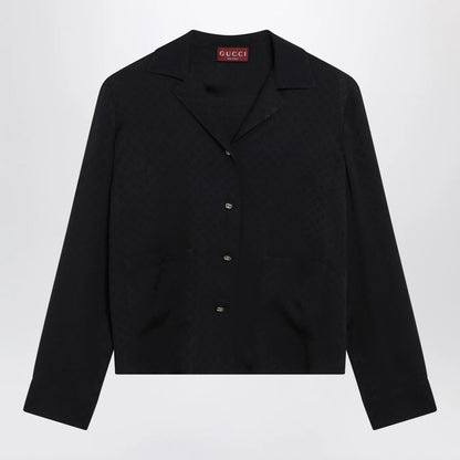 GUCCI Blue jacquard silk-blend shirt