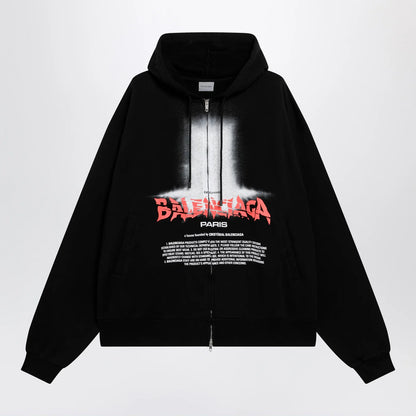 Balenciaga Oversized zip hoodie in black cotton