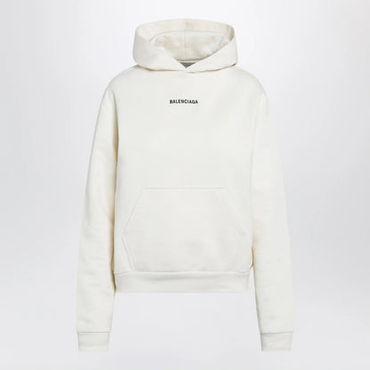 Balenciaga Medium-fit embroidered hoodie in dry fleece, cream