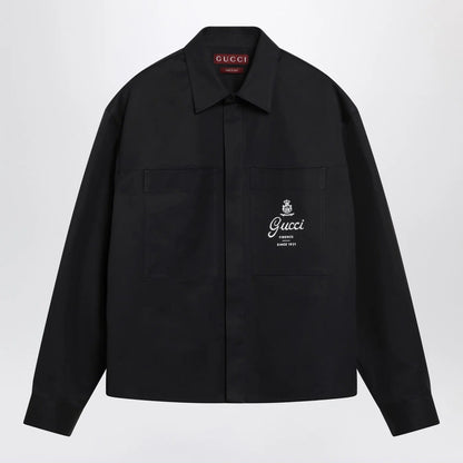 GUCCI Ink blue printed cotton twill shirt