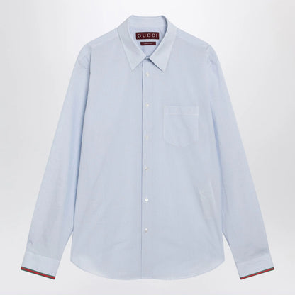 GUCCI Light blue striped shirt with Web detail