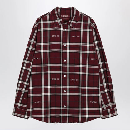 GUCCI Burgundy cotton jacquard tartan shirt
