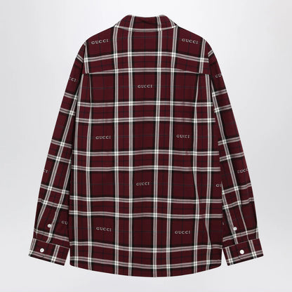 GUCCI Burgundy cotton jacquard tartan shirt