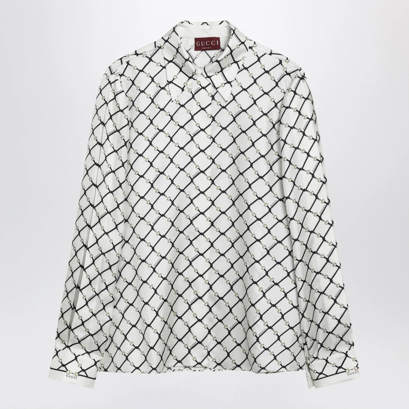 GUCCI White printed silk twill shirt